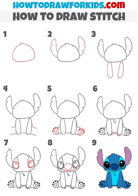 Apr 21, 2023 · How to Draw Stitch. Draw an oval for the head and a smaller oval below it for the body. Sketch the arms and legs with long ovals and add circles for the hands and feet. Draw the beak and add the eyes and eyebrows. Draw the wings as two long ovals and add feathers to them. Add a few lines on the body for feathers. Easy Stitch Drawing for Kids ... 